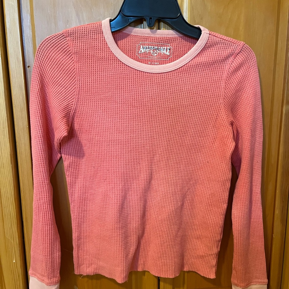 American Eagle Coral Waffle Knit Top